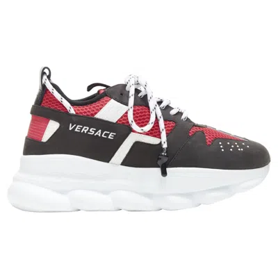 Pre-owned Versace Chain Reaction Black Suede Fuschia Red Low Chunky Sneaker Eu37 Us7