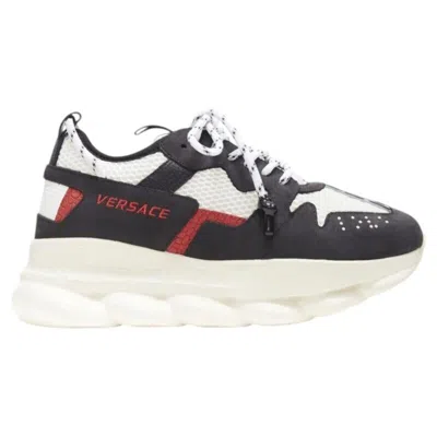 Pre-owned Versace Chain Reaction Black White Red Suede Mesh Low Chunky Sneaker Eu41