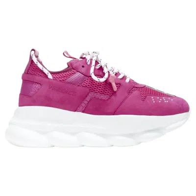 Pre-owned Versace Chain Reaction Blowzy Shocking Pink Suede Chunky Dad Sneaker Eu41.5