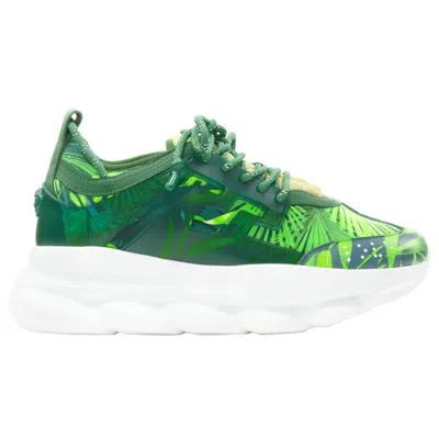 Pre-owned Versace Chain Reaction Jungle Print Green Chunky Sole Sneaker Eu38 Us8