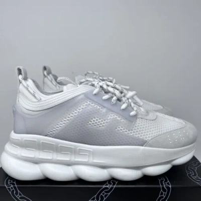 Pre-owned Versace Chain Reaction Men's Sneakers Size 12 Us / 45 Eu Triple White Print