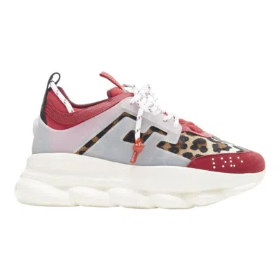 Pre-owned Versace Chain Reaction Red Wild Leopard Low Chunky Sneaker Eu38 Us5