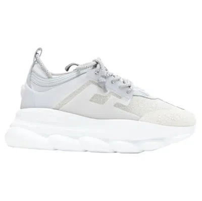 Pre-owned Versace Chain Reaction Reflective Silver Crystal Rhinestone Sneaker Eu40 Us7
