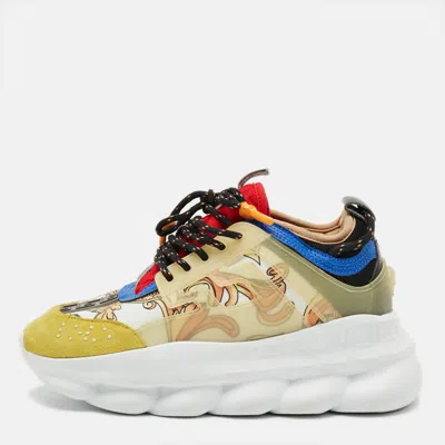 Pre-owned Versace Chain Reaction Size 39 Multicolor Canvas And Pvc Lace Up Sneakers
