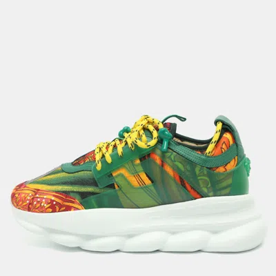 Pre-owned Versace Chain Reaction Size 42 Multicolor Fabric And Leather And Rubber Low Top Sneakers