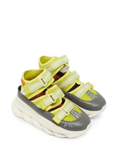 Pre-owned Versace Chain Reaction Touch-strap Sneakers In Gray