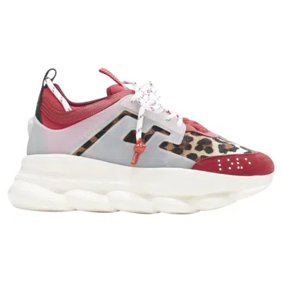 Versace Chain Reaction Wild Leopard Low Chunky Sneaker In Red