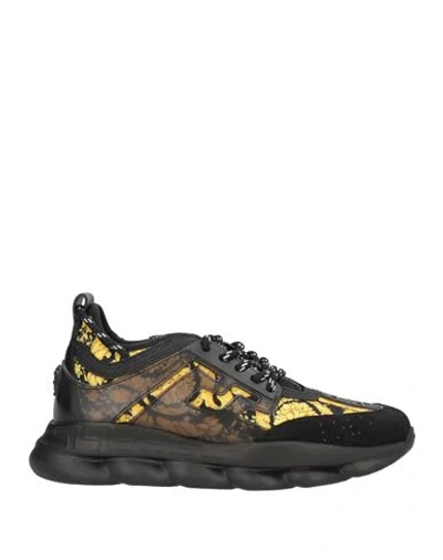 Versace Chain Reaction Woman Sneakers Black Size 8 Leather, Textile Fibers In Brown