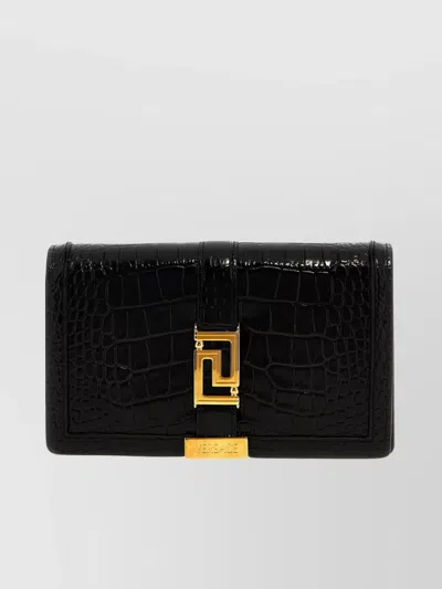 Versace 'chain Strap Crocodile Texture' Wallet In Black