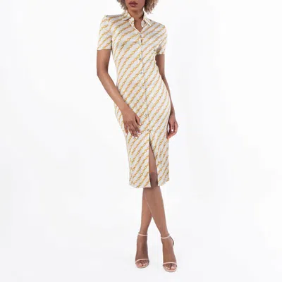 Versace Chain Stripes Midi Shirt Dress In White