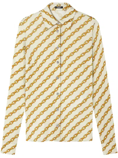 Versace Chain Stripes-print Shirt In Gold