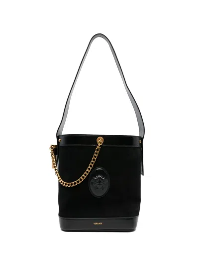 Versace Chain-detail Leather Bucket Bag In Black
