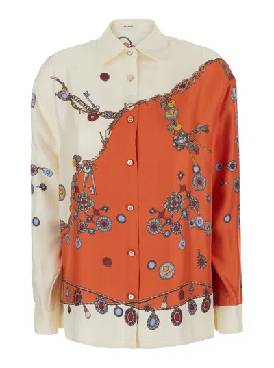 VERSACE VERSACE CHAIN-PRINT SILK BLOUSE
