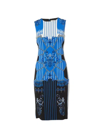 Pre-owned Versace Chain-print Sleeveless Dress In Blue