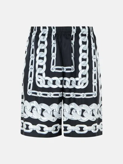 Versace 'chains' Black Silk Bermuda Shorts
