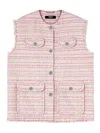 Versace Pink Frayed Tweed Waistcoat In White