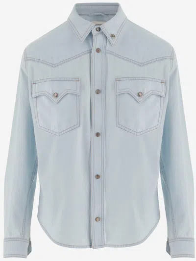 Versace Chambray Denim Shirt In Blue