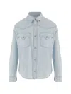 Versace Denim Chambray Shirt In Multi