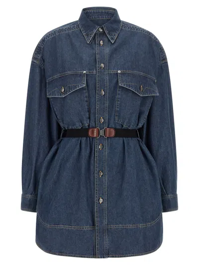 Versace Chambray Denim With Medusa Buttons Dress In Blue