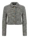 Versace Wool Boucle Jacket Contrast Buttons Cropped In Gray
