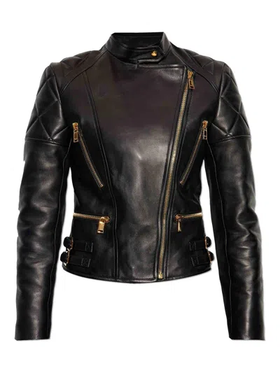 Versace Lamb Leather Jacket In Black