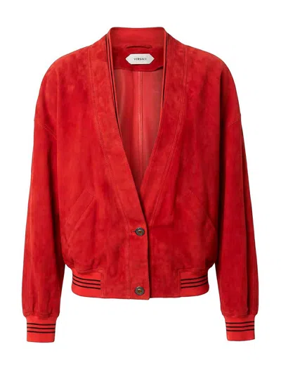 Versace Leather Jacket In Red