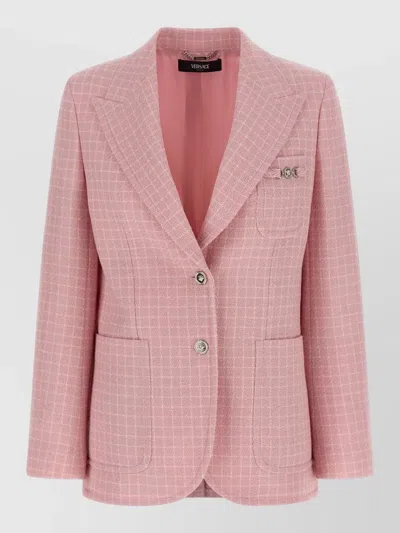 Versace Check Blazer Jacket Buttoned Cuffs Notch Lapel In Pink