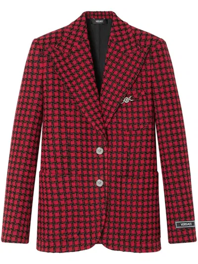 Versace Bicolor Windowpane Tweed Single-breasted Jacket In Multi