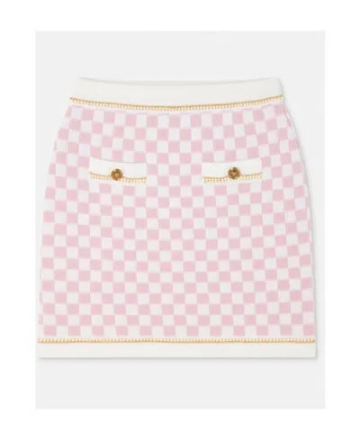 Versace Check-pattern Wool Skirt In Pink