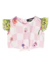 Versace Check-print Cotton Blouse In Pink
