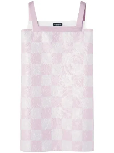 Versace Check-print Mini Dress In Purple