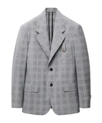 Versace Prince Of Wales Wool Blazer In Brown