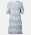 Versace Short-sleeve Windowpane Tweed Boucle Mini Dress