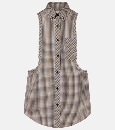 Versace Checked Cotton Shirt In Brown