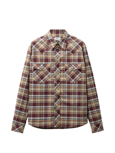 Versace Checked Cotton-poplin Slim Shirt In Brown
