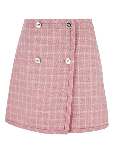 Versace Checked Crepe Skirt In Pink