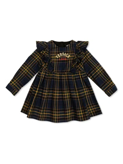 Versace Kids' Checked Dress In Blue