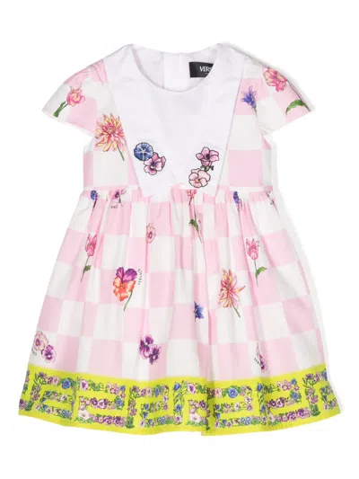 Versace Babies' Checked Flared Dress In Pink