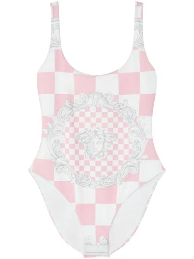 VERSACE CHECKED ONE-PIECE SWIMSUIT WITH PRINT