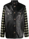 Versace Black Blouson Leather Checkered Sleeve Jacket In Black