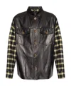 Versace Leather Shirt Checkered Sleeves In Black