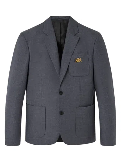 Versace Checked Pocket Blazer In Gray
