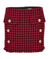 Versace Button-embellished Frayed Checked Tweed Mini Skirt In Brown