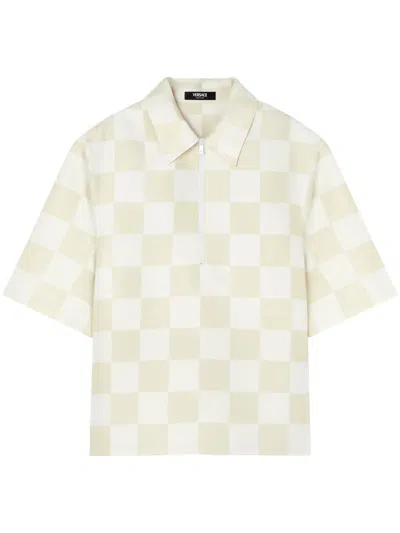 Versace Checked Zip-up Top In Neutrals