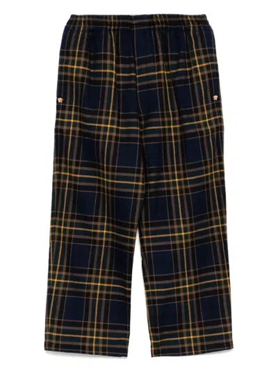 Versace Kids' Checkered Cropped Chinos In ブルー