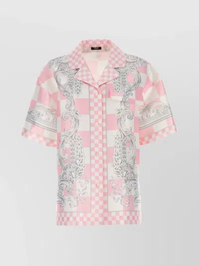 Versace Checkered Pattern Graphic Print Shirt In Pink