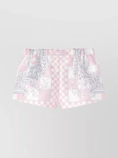 Versace Checkered Print Elastic Waistband Shorts In Pink