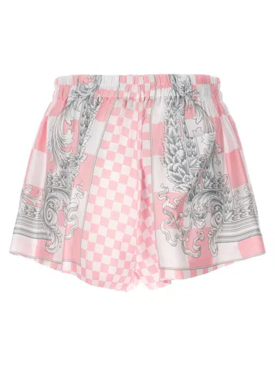 Versace Checkered Print Shorts In Rosa E Bianco