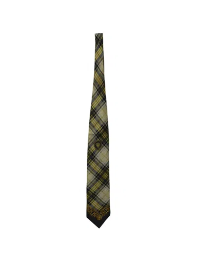 Pre-owned Versace Checkered Print Tie In Yellow