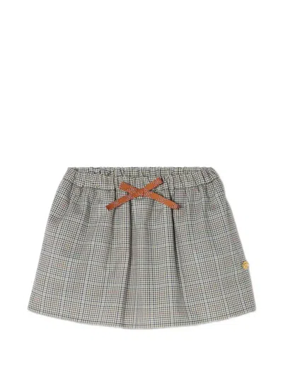Versace Kids' Check-pattern Bow-detail Mini Skirt In Gray